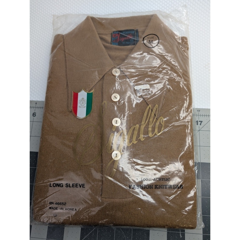 Sigallo Mens Shirt Size M Knit Long Sleeve Acrylic Brown Medium